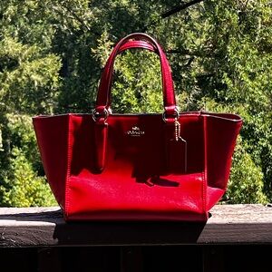 COACH Crosby Mini Carryall 33537 Smooth Red Leather Two Way Wear AUTHENTIC
